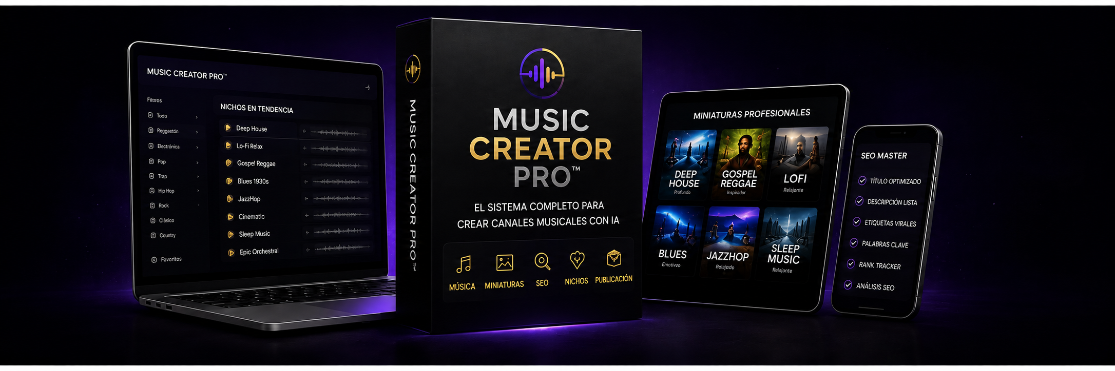 Music Creator Pro en español con nichos y prompts para crear música con inteligencia artificial